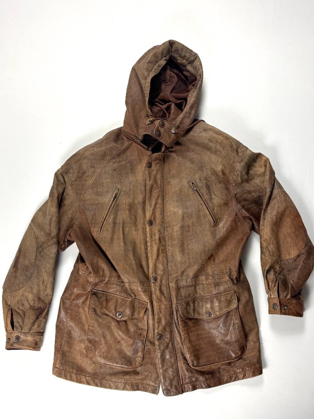 Vintage Adventure Bound Wilsons Mens Leather Lined Jacket Brown Sz L Hood Coat